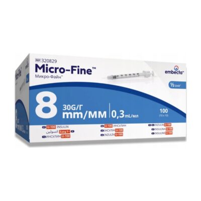 Інсулінові шприци embecta Micro-Fine Plus DEMI 30G × 8 мм, 0,3 мл, 100 од.